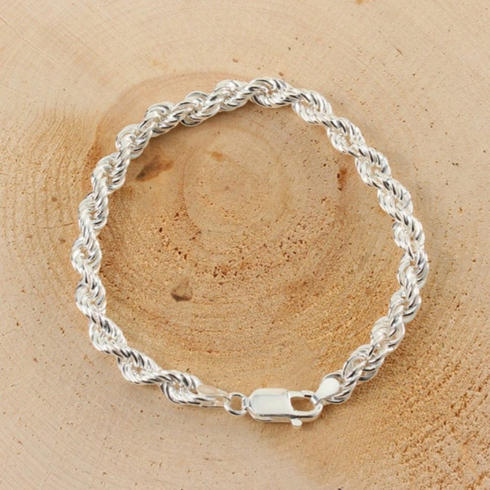 18K White Gold Womens Braided Rope Bracelet 18 K Twisted Style Chain Jewelry 7"